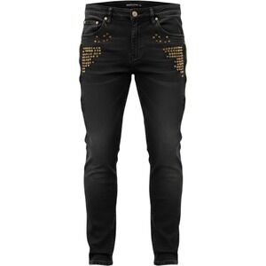 Demolition Mens Black Studded Slim Fit Jeans Gold Studs Zippers Size 36